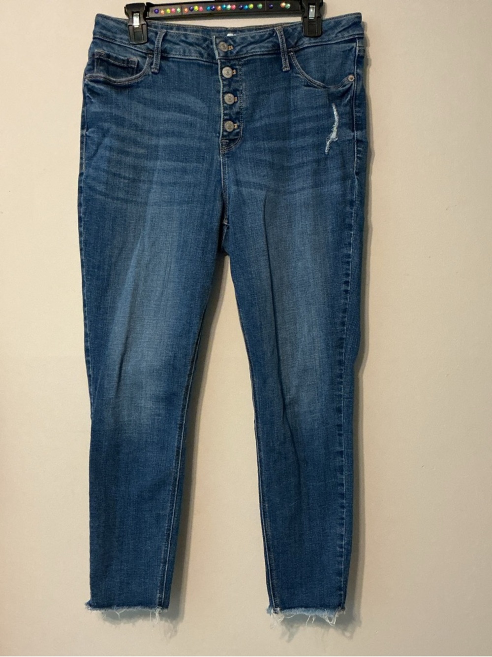 Old Navy Dark Blue High-Rise Button-Fly Cropped Jeans - Picture 1 of 7
